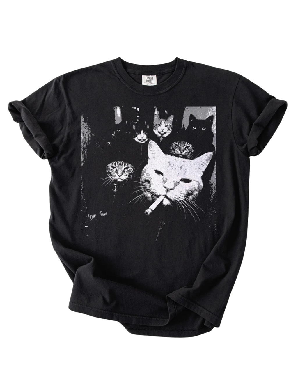 Comfort Colors Black Graphic Tee with Cat Design